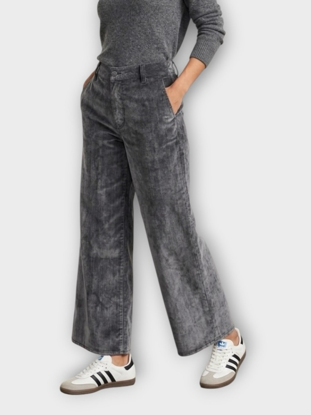 Universal Thread Sailor Wide Leg High Waist Ankle Pant in Gray Velvet SZ 8 NWOT